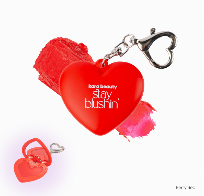 Stay Blushin! Lip and Cheek Cream Blush Keychain -Berry Red